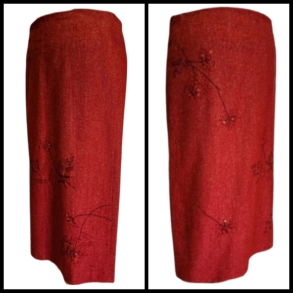 BCBGMaxAzria Wool-Blend Pencil Skirt with Stitch Embroidery - Picture 9 of 16